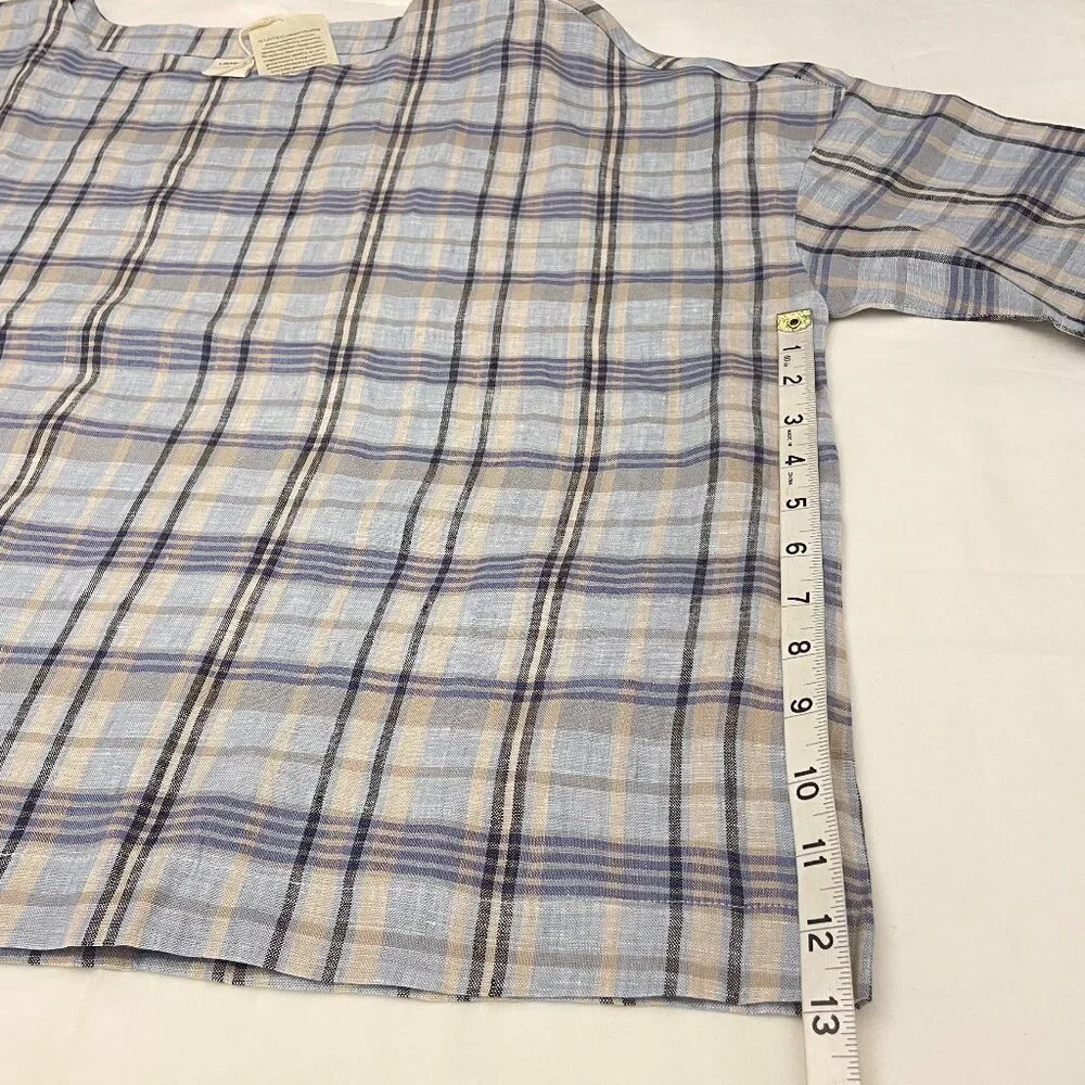 Lintico Aurora Linen Gingham Checked Boatneck 3/4 Sleeve Top - Picture 11 of 12